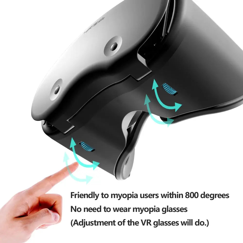 3D VR glasses headset, black, for iPhone/Android smartphones with adjustable lenses