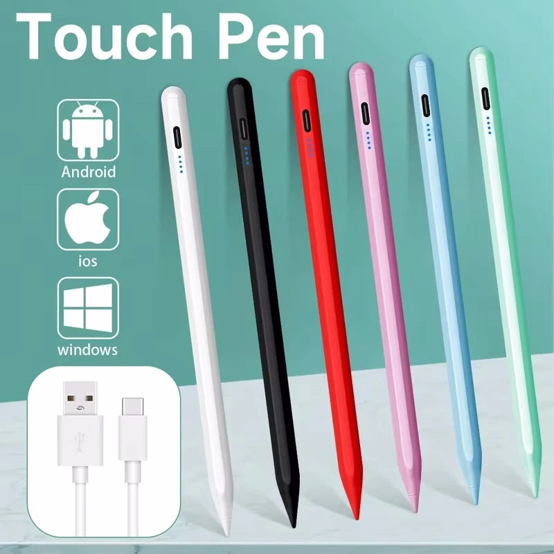 Six-color universal stylus pen set in white, black, red, pink, light blue, and mint green