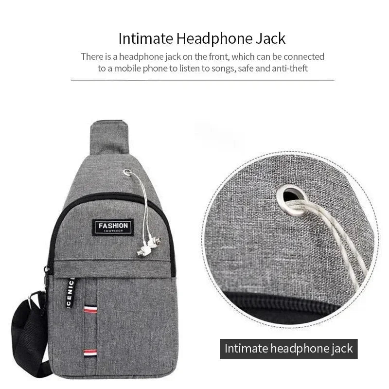 Men's grey waterproof large-capacity fanny pack with adjustable strap and front zip pockets