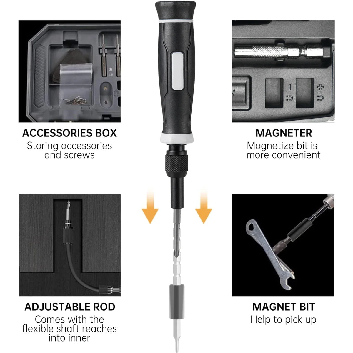 Precision Screwdriver Set, Laptop Tool Kit by PrimeCanada.Store; black ergonomic handle with magnetic bits