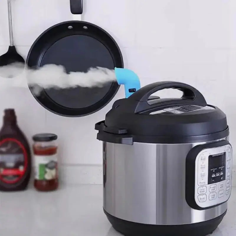 Pressure cooker silicone exhaust pipe, blue vent hose, shown with electric pressure cooker by PrimeCanada.Store