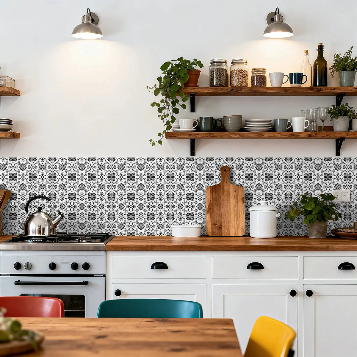 Stickers muraux bohème tuiles autocollantes noir et blanc pour décoration murale