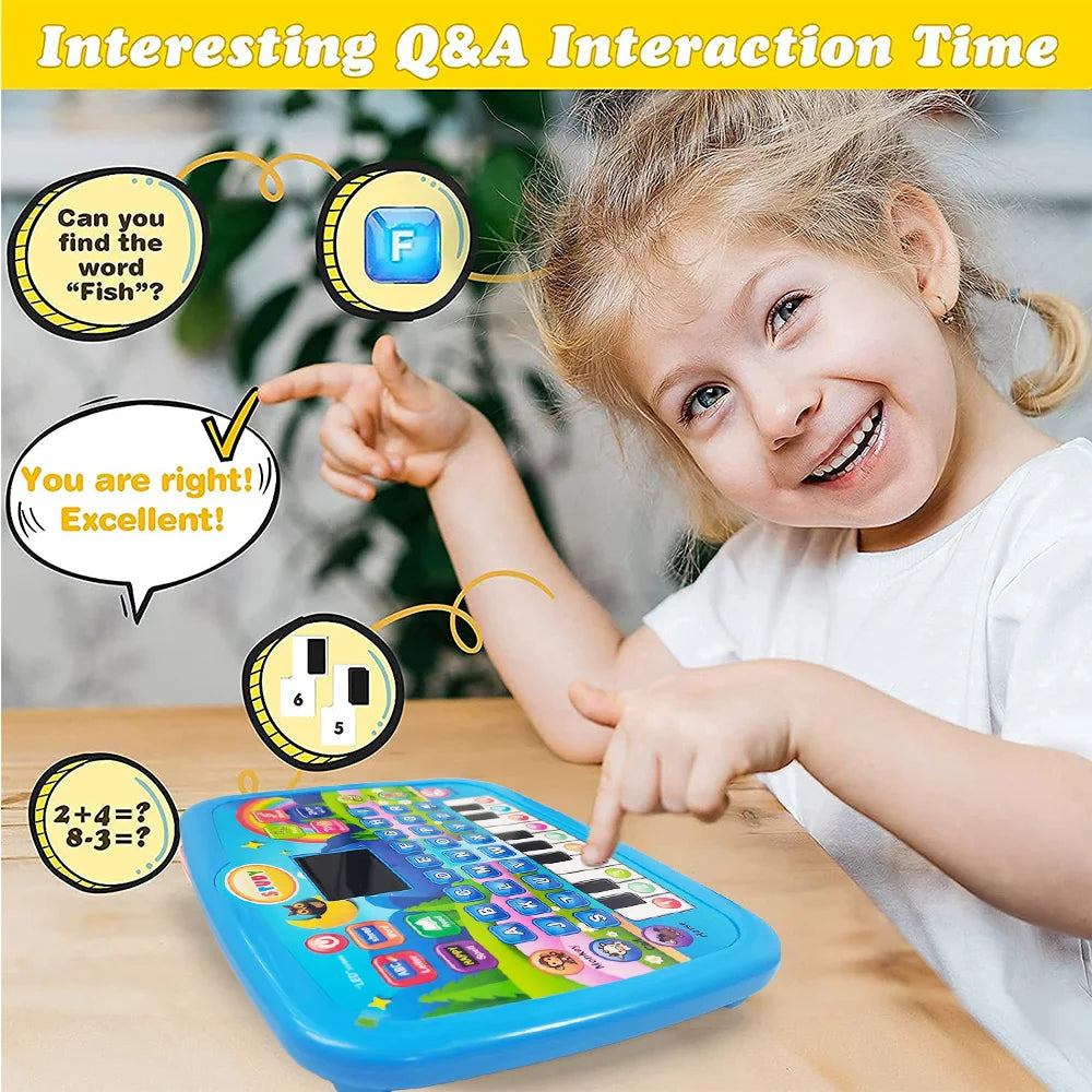 Kids’ Education Tablet Toy in blue with built-in keyboard for literacy, math and music learning for ages 3+