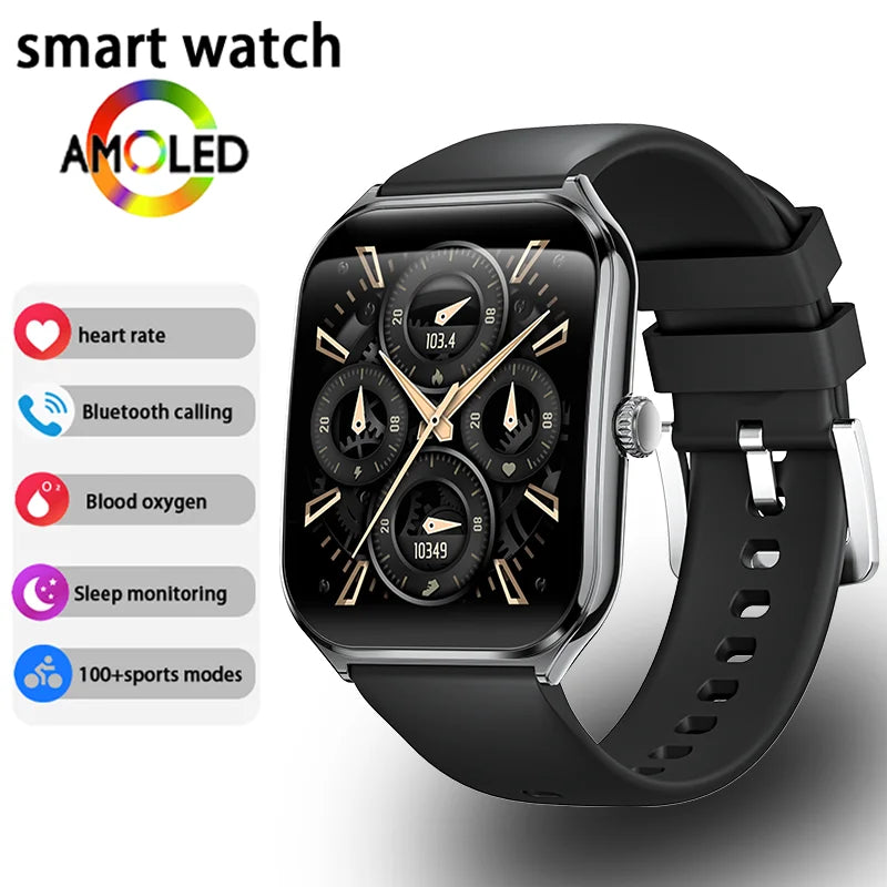Ultra Thin AMOLED Smartwatch by PrimeCanada.Store with Bluetooth calling and fitness tracking, black strap.