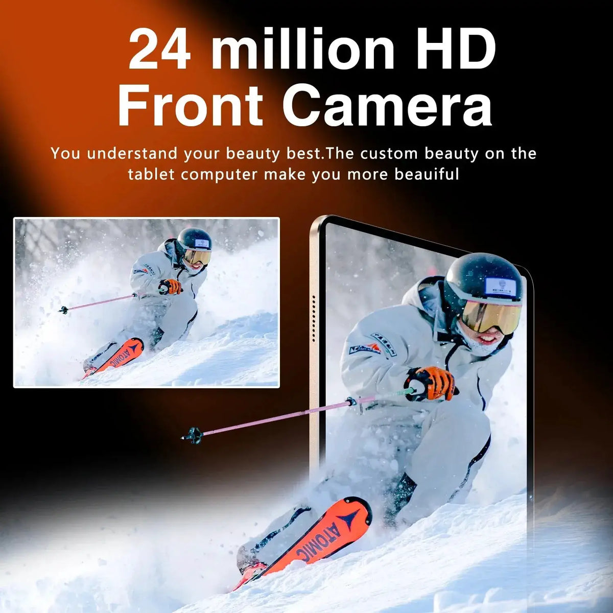 S27 Ultra Android tablet; two gold-edged devices shown, featuring 24 million HD front camera