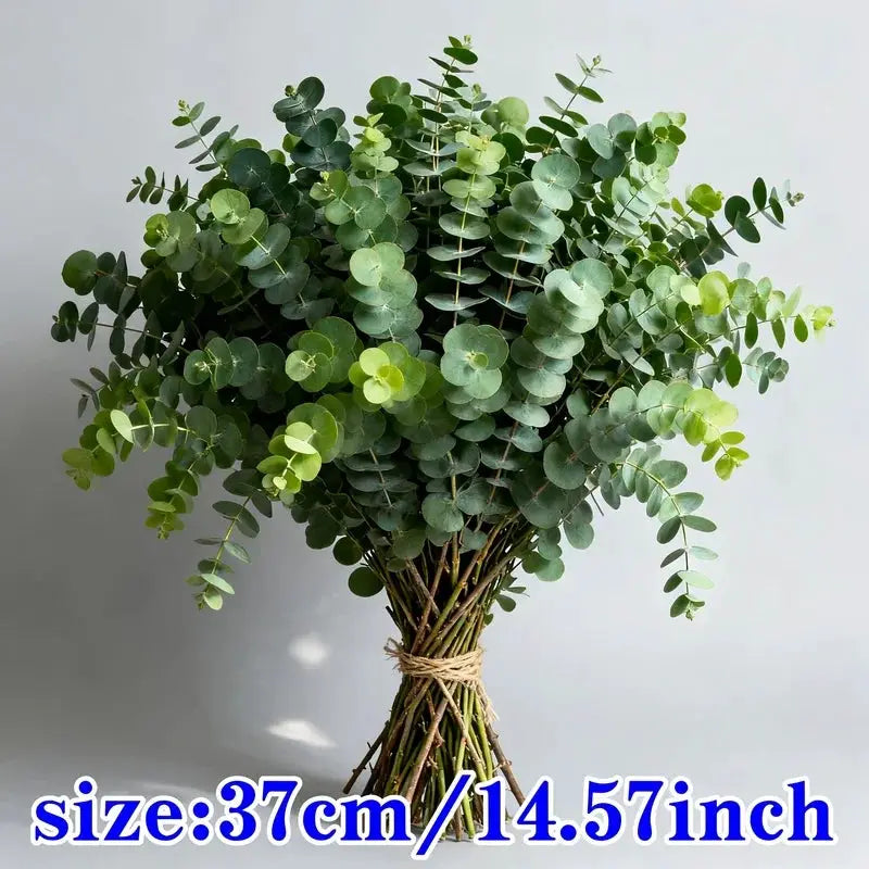 Artificial eucalyptus bouquet, 26 stems with round green leaves, tied with twine, 37 cm long