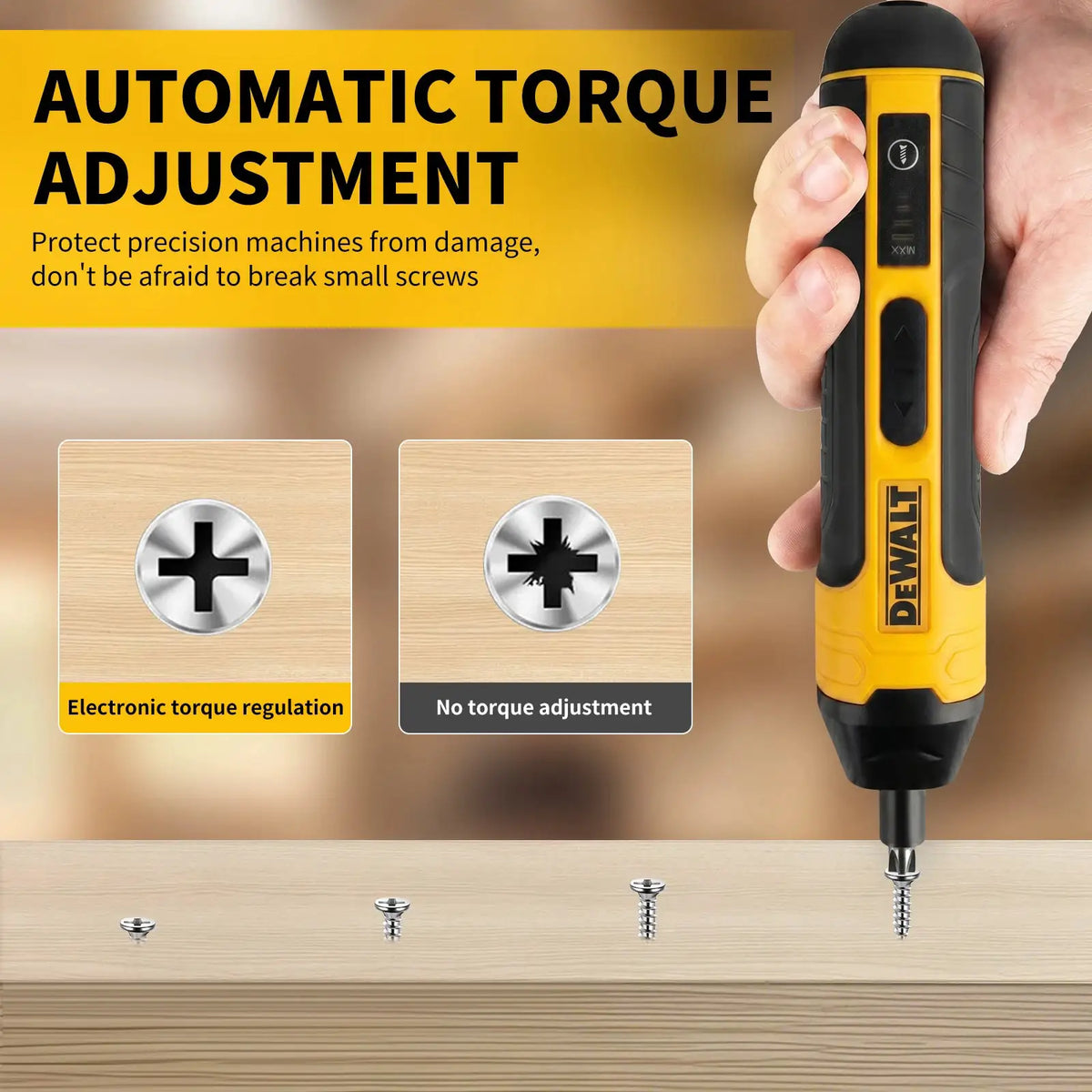 DEWALT cordless electric screwdriver with 1/4 in chuck, yellow/black, 3.6V, 5 N.m torque