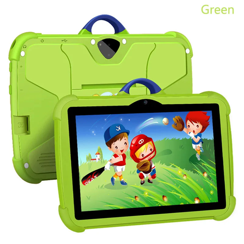 New Cartoon Pattern Kids Tablet 7 Inch in bright green rugged case by PrimeCanada.Store