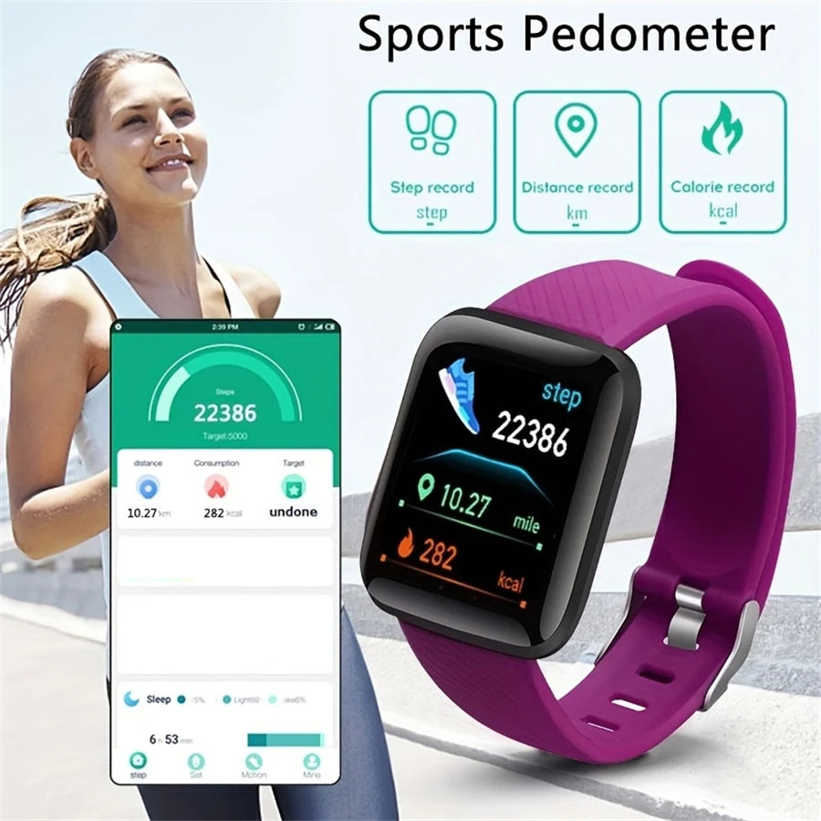 Smart Watch Fitness Tracker with pink strap and black display showing 22386 steps and activity stats (2 items)