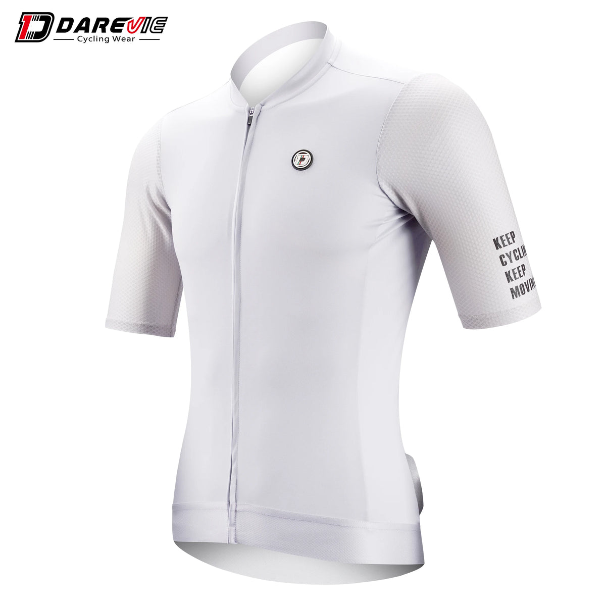 DAREVIE white long-sleeve cycling jersey with textured sleeves