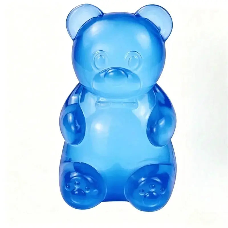 Soft gummy bear fidget squeeze toy in blue translucent plastic, sensory accessory