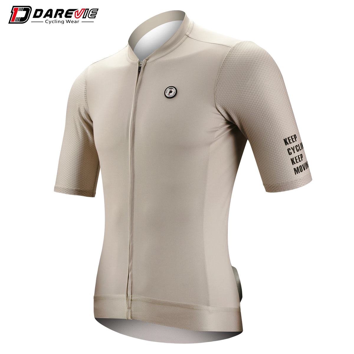 DAREVIE beige long-sleeve cycling jersey SPF 50 with front zipper