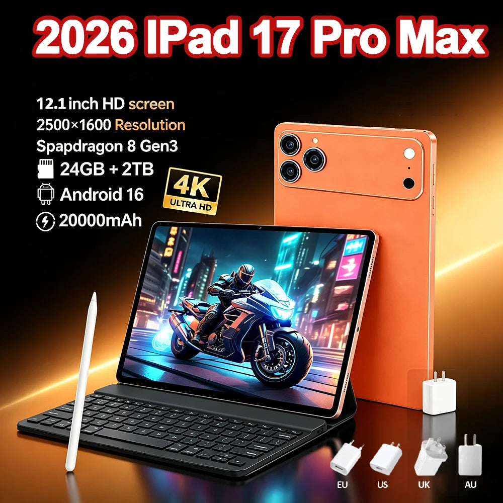 Original Pad 17 Pro Max tablet with keyboard and stylus, orange back; 12.1-inch display, 24GB+2TB, Android 16, 4K.