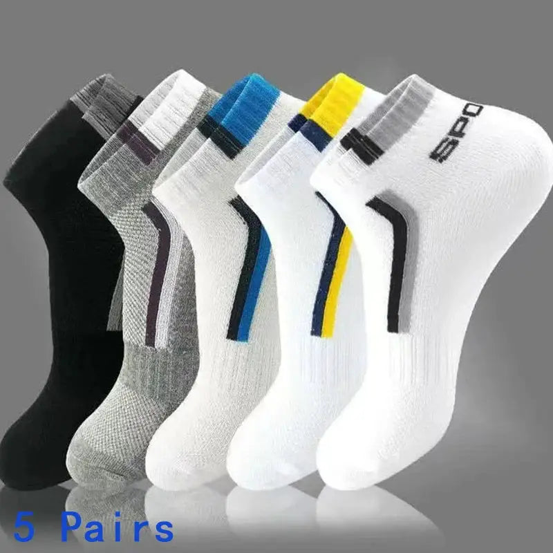 Men's ankle socks, 5 pairs, striped cotton, breathable and sweat-absorbent, assorted colors, SOXO.