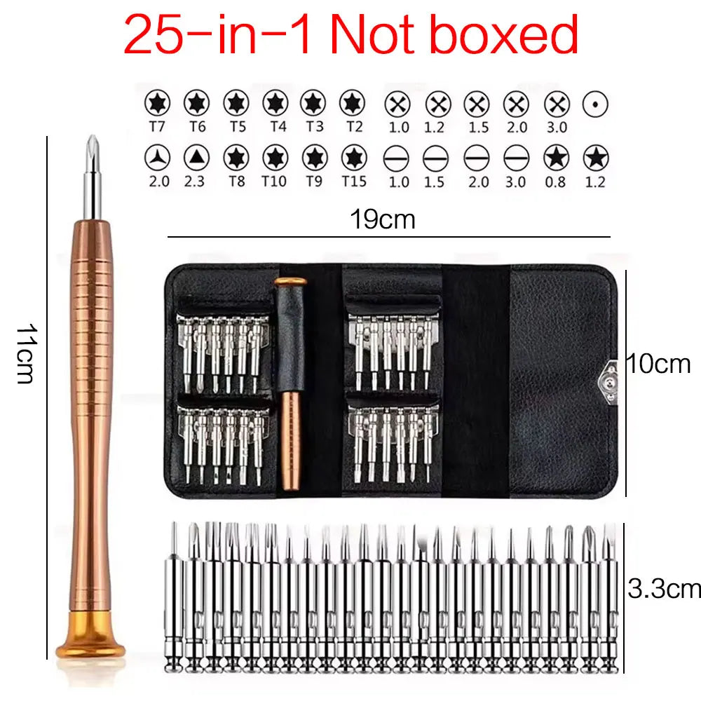 152-in-1 Precision Screwdriver Set with rose-gold handle, black carrying case and assorted bits