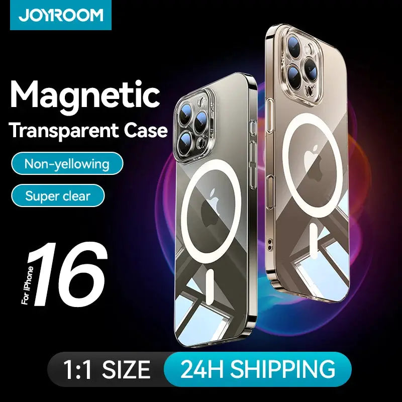 Joyroom magnetic transparent iPhone 16 case, non-yellowing and super clear, PrimeCanada.Store