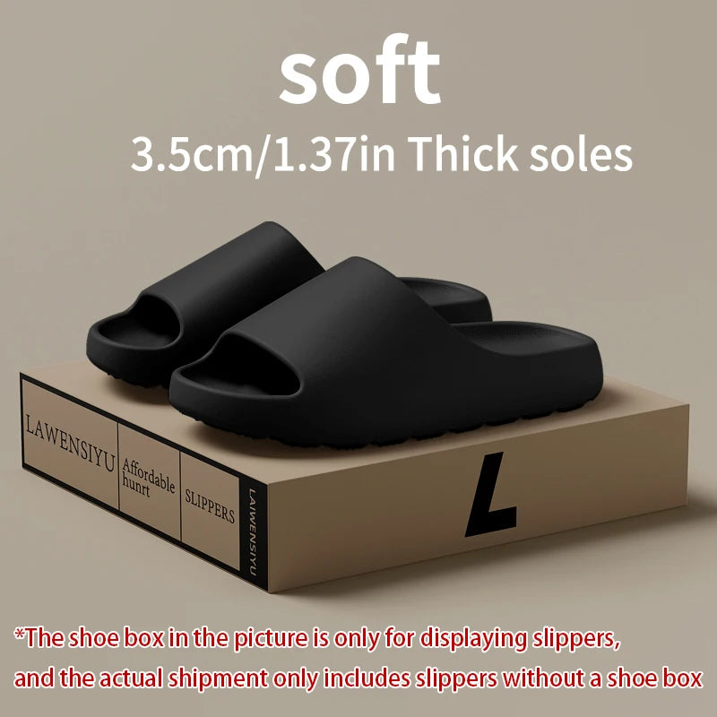 Men's black EVA anti-slip slippers, LAWENSIVU on the box; pair with thick soles