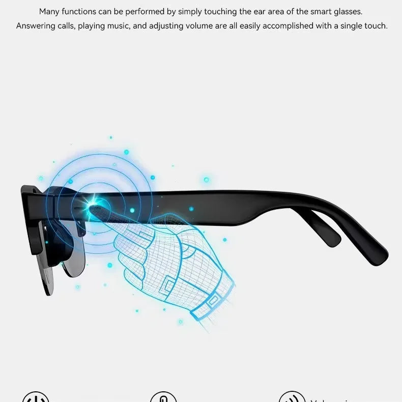 Lenovo AI Smart Audio Sunglasses with Bluetooth Voice Control, black frames