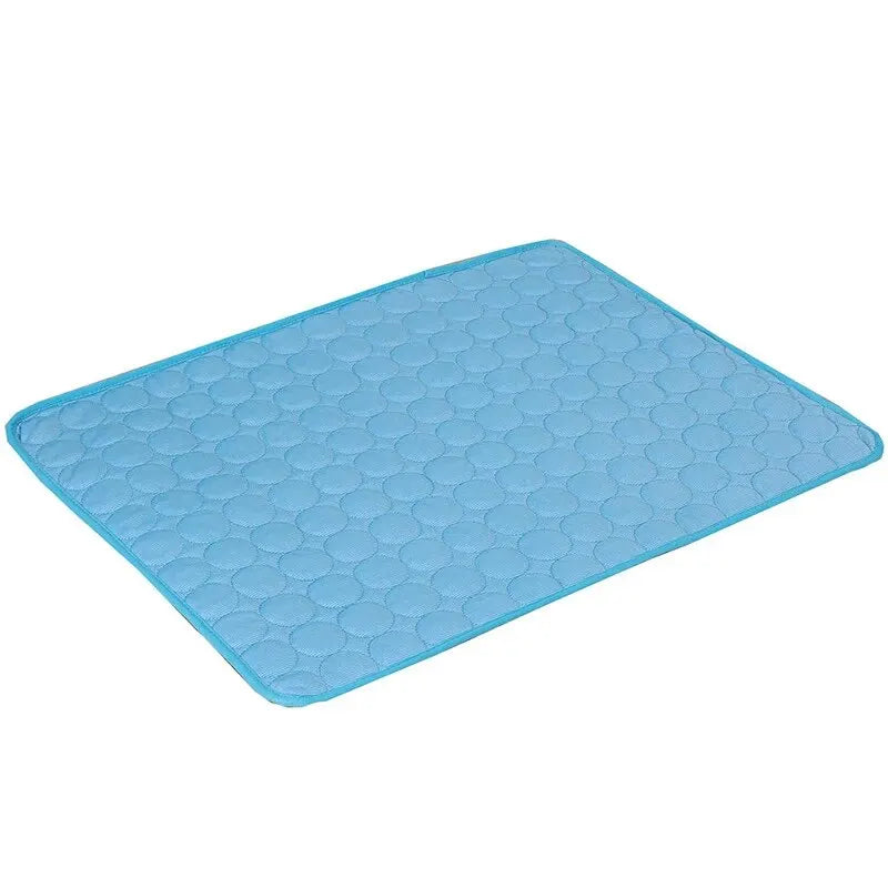 Self-cooling pet mat for dogs and cats, blue quilted design