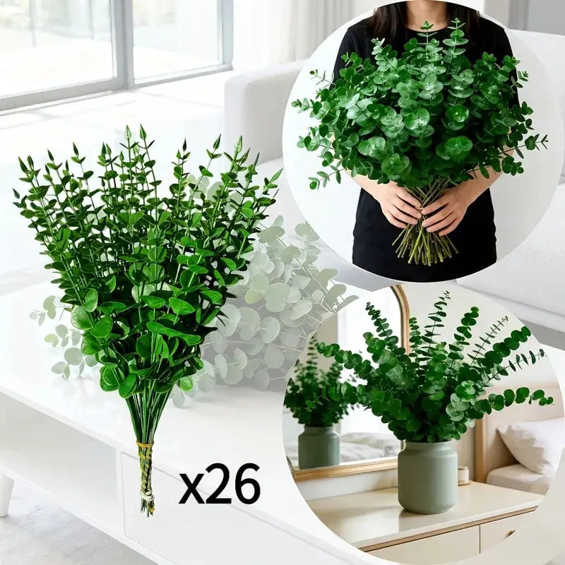 26pc artificial eucalyptus leaves bouquet, green foliage for home decor, PrimeCanada.Store