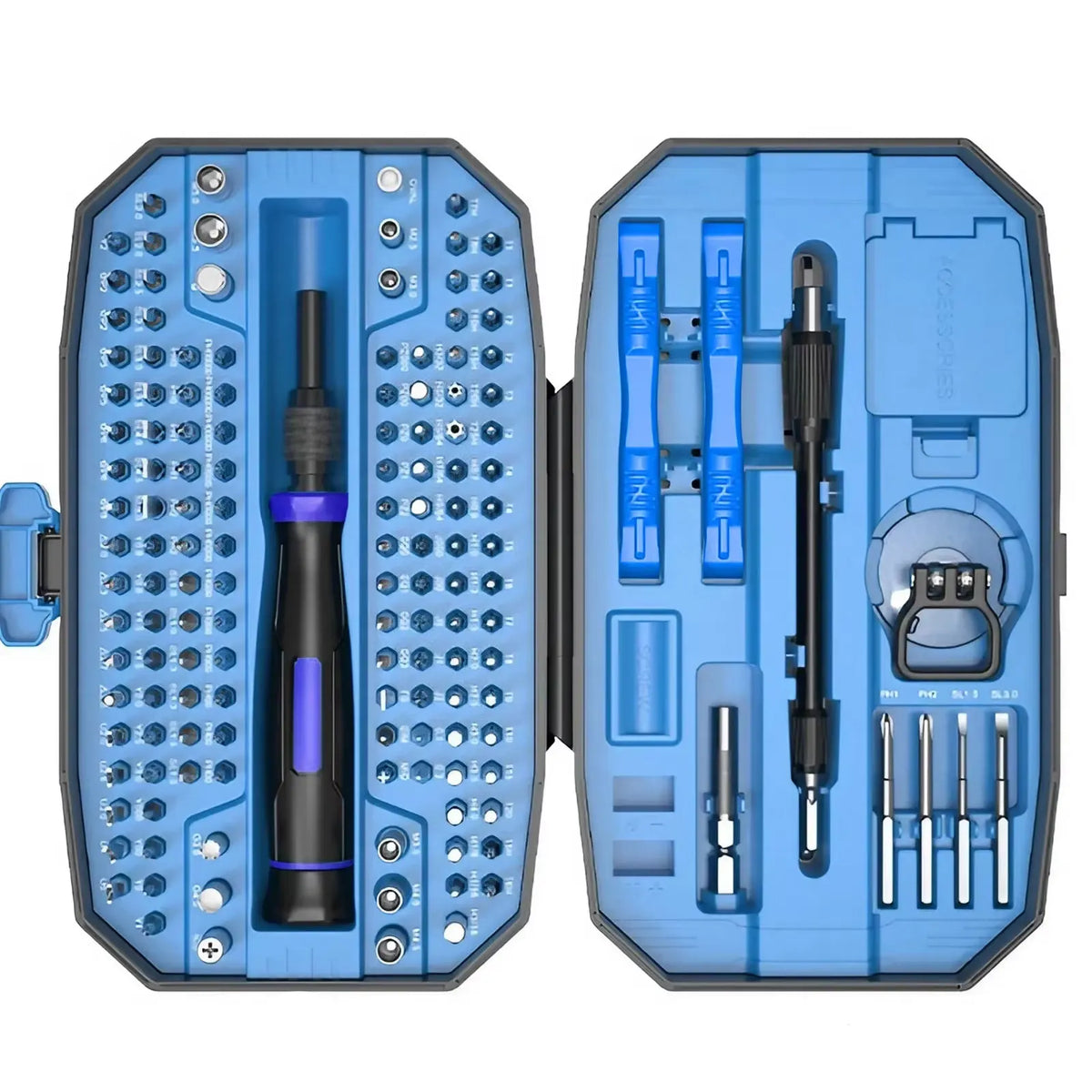 Precision screwdriver set in blue laptop tool kit, 152-in-1 bit assortment with multiple bits and drivers