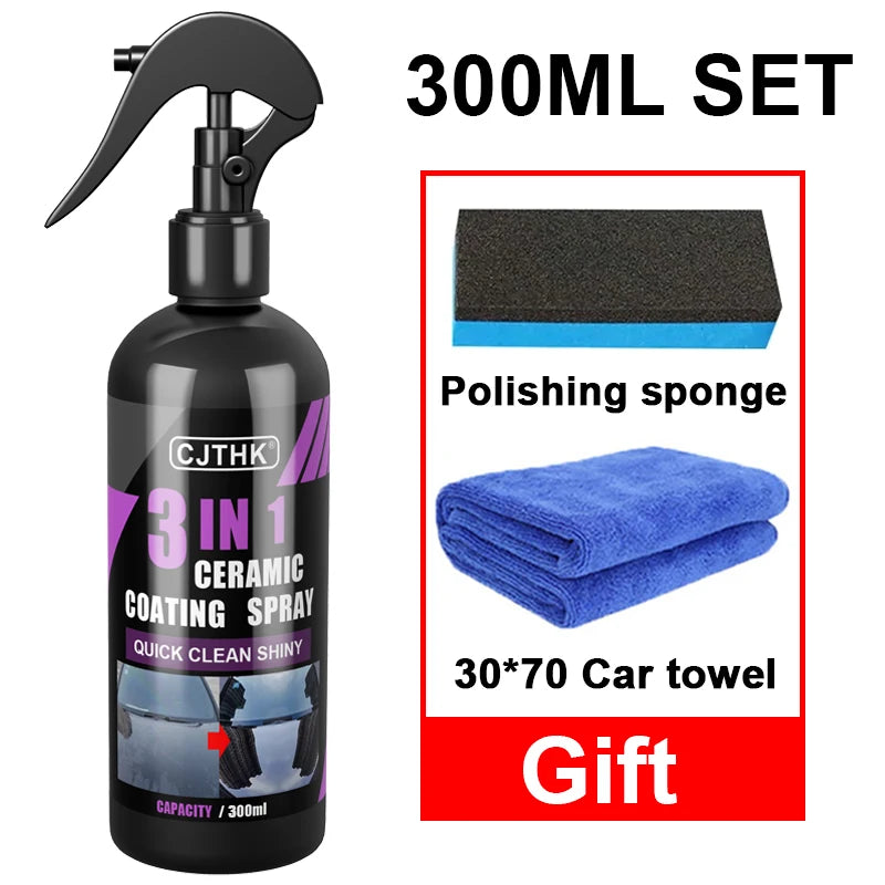3 in 1 ceramic coating spray CJTHK 300ml set with polishing sponge and blue car towel gift