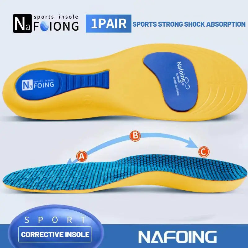 Nafoing orthopedic sport insole, yellow sole with blue arch-support pad, 1 pair for plantar fasciitis