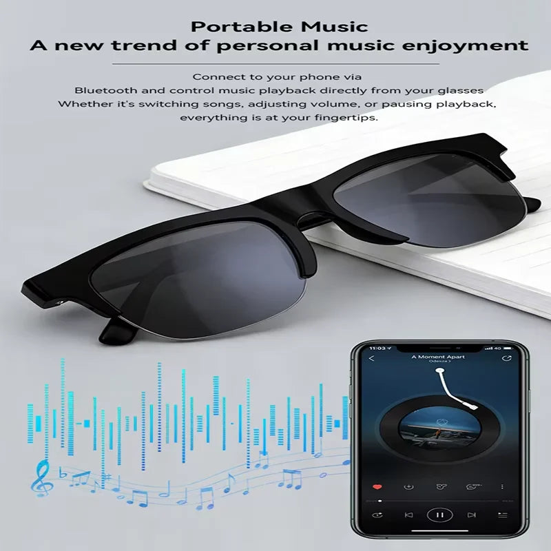 Lenovo AI Smart Audio Sunglasses, black frame with dark lenses, Bluetooth voice control