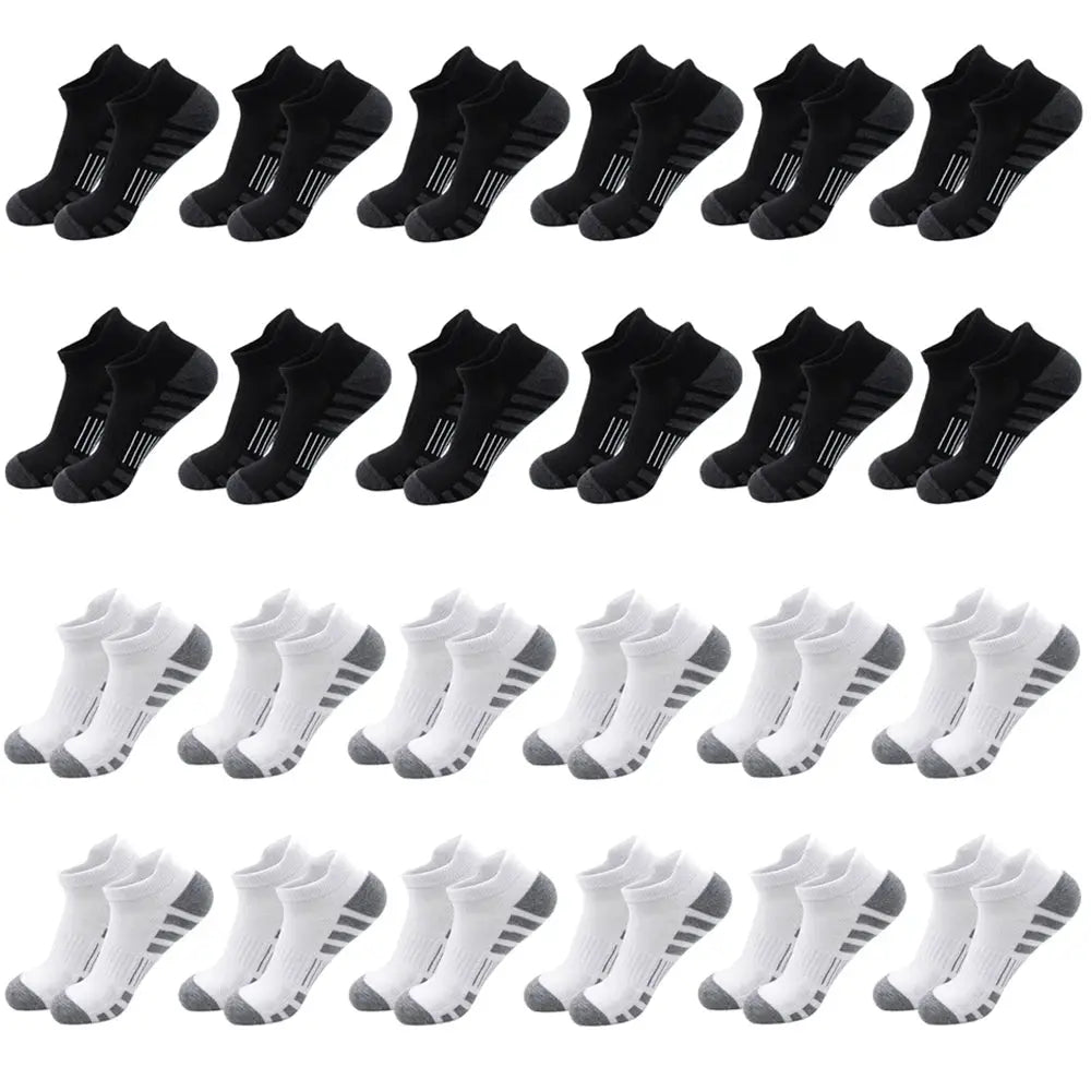 Breathable Cushioned Athletic Ankle Socks with extra padding; multipack in black and white