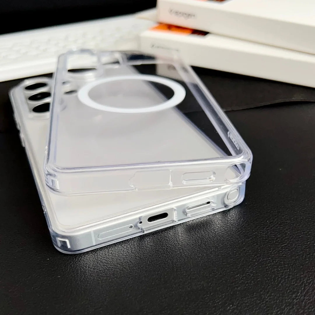 Spigen clear PC case with MagSafe ring for Samsung Galaxy S26 Ultra/S25/S24 Plus; 2-pack shockproof crystal cover