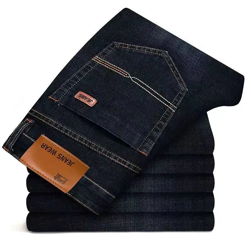 Premium dark-wash denim jeans by PrimeCanada.Store, slim straight stretch for daily wear, stacked in a pile.