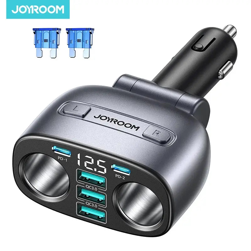 JOYROOM 225W car charger with LED display, USB-C PD 45W, QC3.0, multi-port car lighter adapter