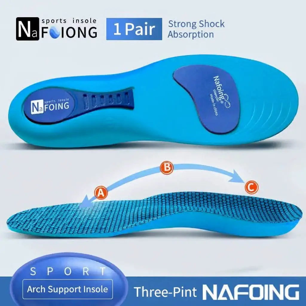 Orthopedic insole pair, blue, NAFOING brand with shock-absorbing arch support