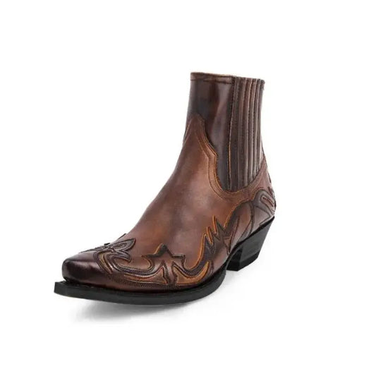 Premium Leather Western Cowboy Ankle Boots with Pointed Toe, brown, PrimeCanada.Store