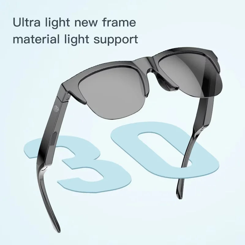 Lenovo AI Smart Audio Sunglasses with Bluetooth voice control, lightweight gray-frame sunglasses with dark lenses