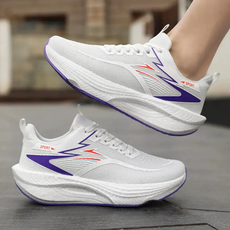 Apexrun Elite Carbon Plate Running Shoes, white with purple accents, pair shown