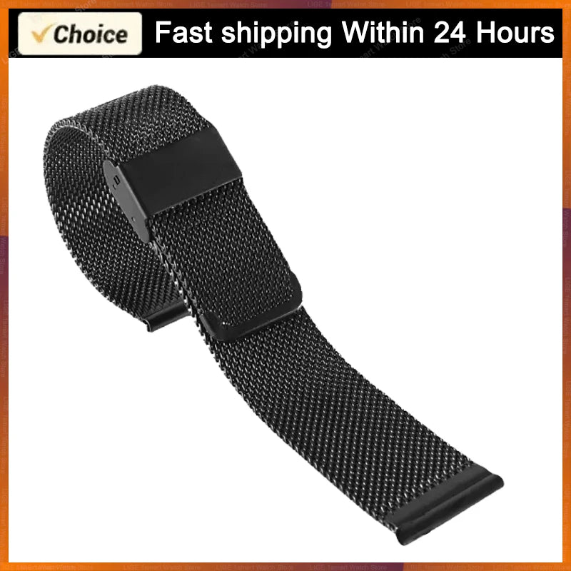 LIGE smartwatch band in black stainless steel mesh with magnetic clasp