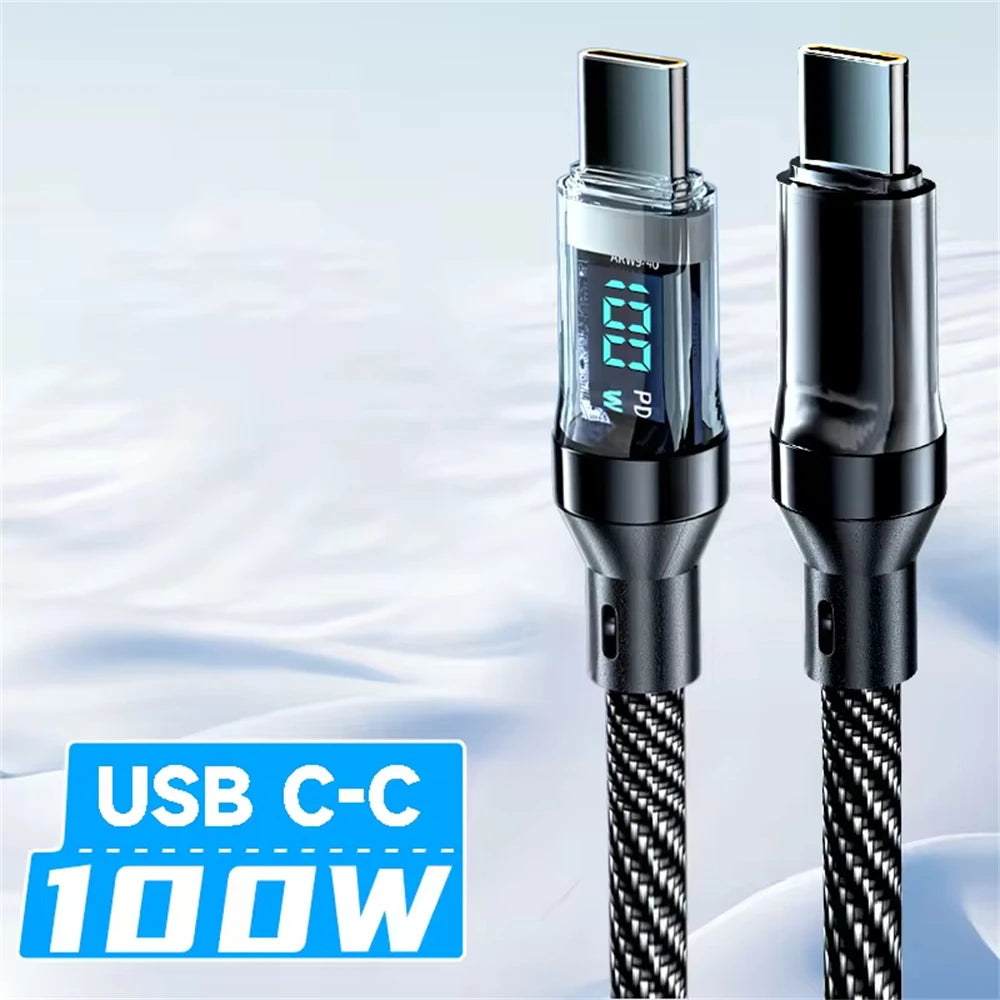 NNBILI dual USB-C charging cables with LED display, braided black cable, 100W