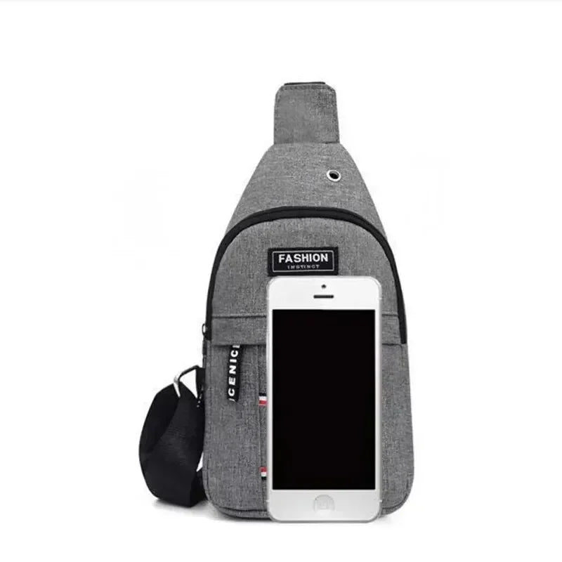 Men's waterproof large-capacity fanny pack with adjustable strap in grey.