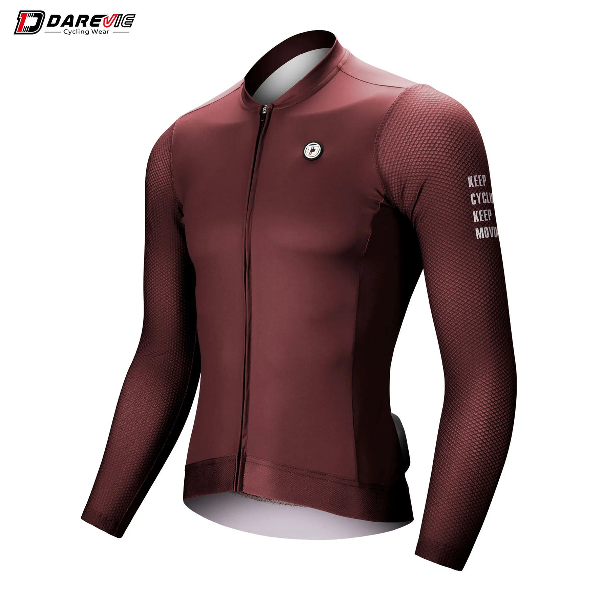 DAREVIE long sleeve cycling jersey in maroon with textured mesh sleeves