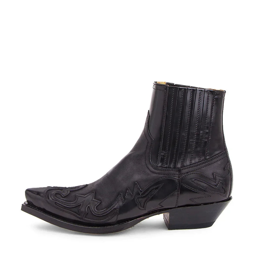 Boots: Premium Leather Western Cowboy Ankle Boots with Pointed Toe, black, PrimeCanada.Store