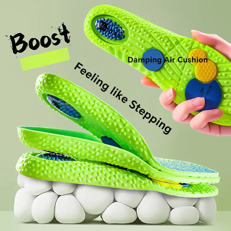 Orthopedic Sport Insoles neon green pair, soft breathable high-elasticity with damping air cushion