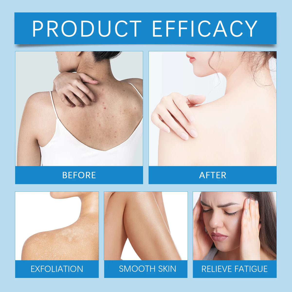 Epsom Salt Bath Soak by PrimeCanada.Store; before/after skin images show exfoliation, smoother skin and fatigue relief.