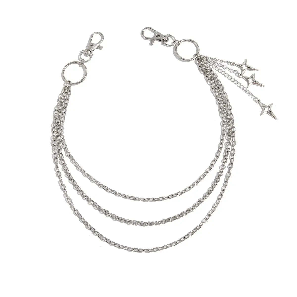 Waist chain belt, three-layer silver metal chains with star charms, punk style jewelry