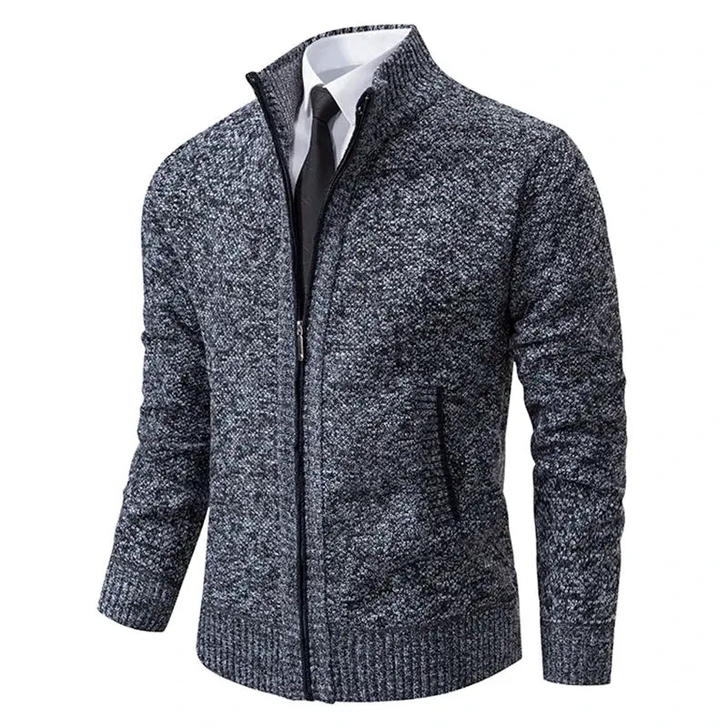 Men's relaxed-fit casual sports coat by PrimeCanada.Store in heather navy-gray knit with zip front