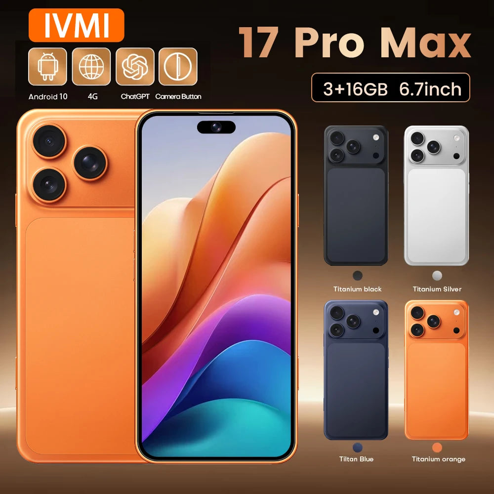 IVMI 17Pro Max smartphone orange, 6.7-inch display, dual SIM, 3GB RAM, 16GB ROM, Android 10.0