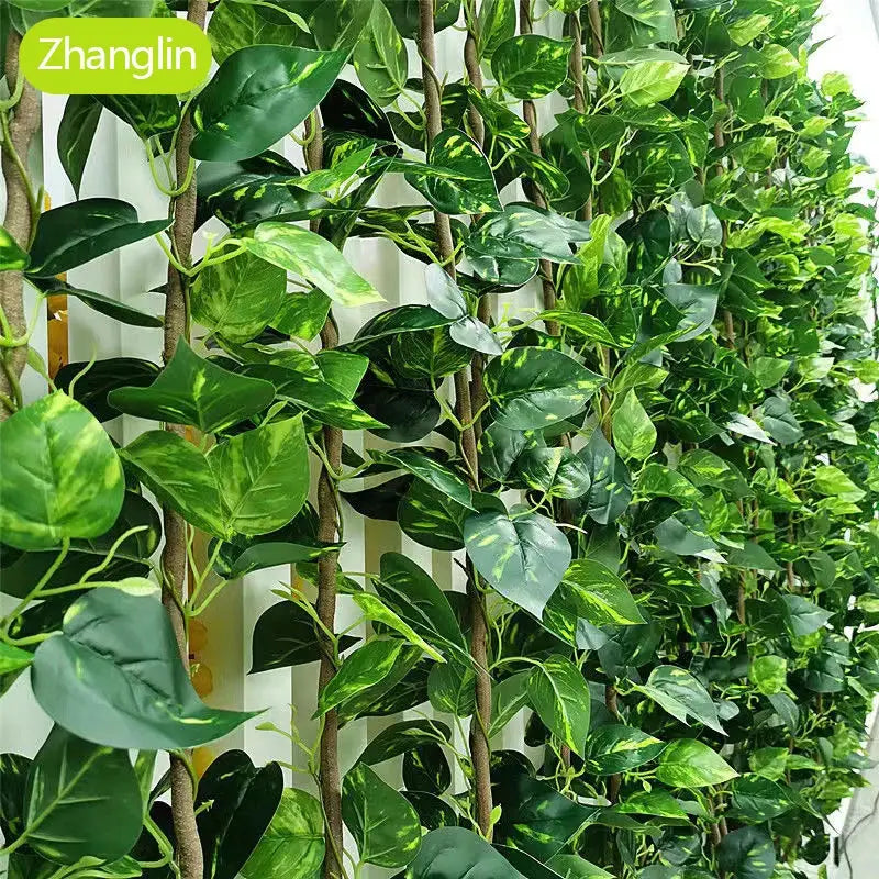 Artificial trailing pothos plant with variegated green leaves, Zhanglin brand