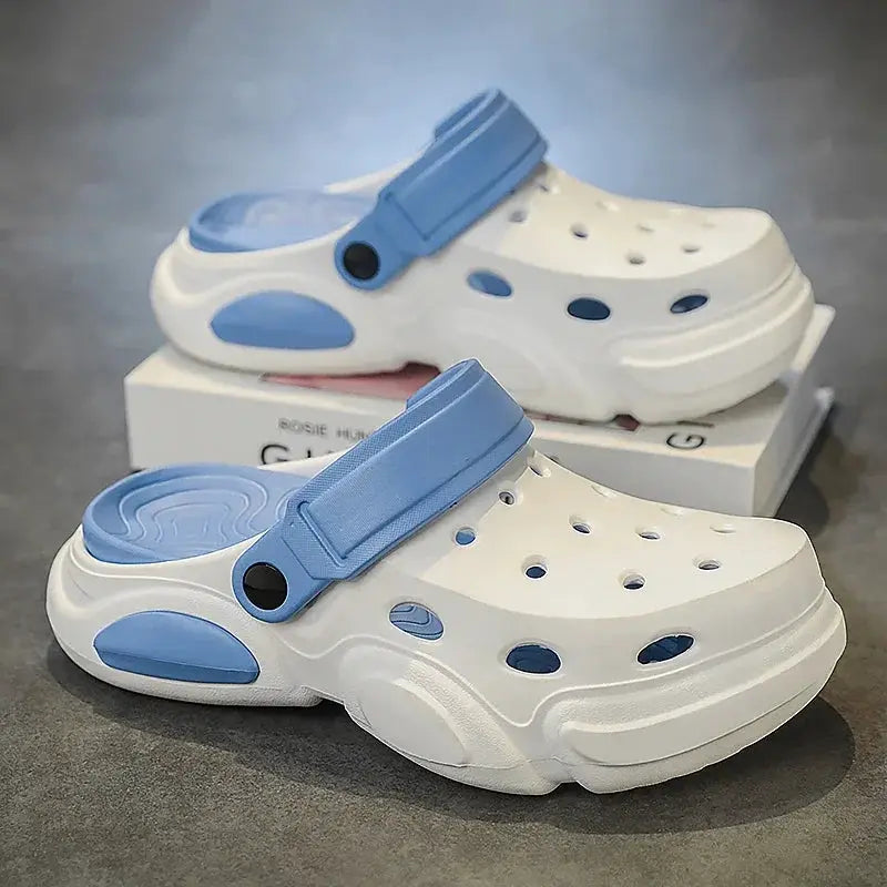 AeroStep CloudSoft breathable summer slippers for men, white with light blue accents, two slippers shown