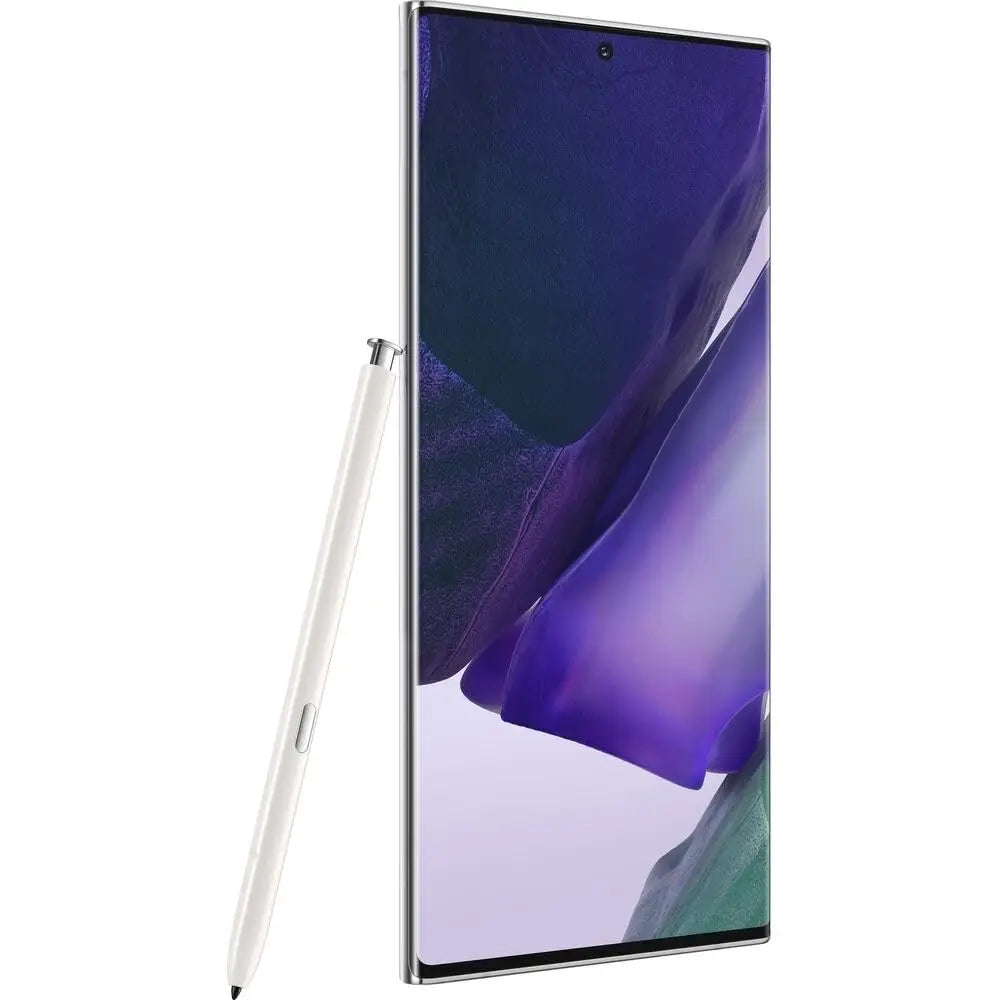 Samsung Galaxy Note 20 Ultra smartphone with white S Pen, 6.9-inch display, refurbished