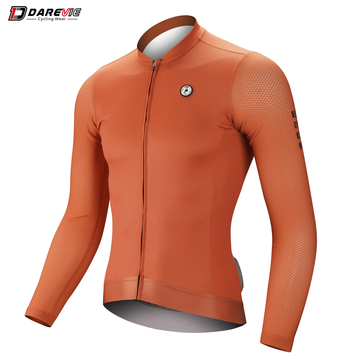 DAREVIE long-sleeve cycling jersey, orange, full-zip with textured sleeves